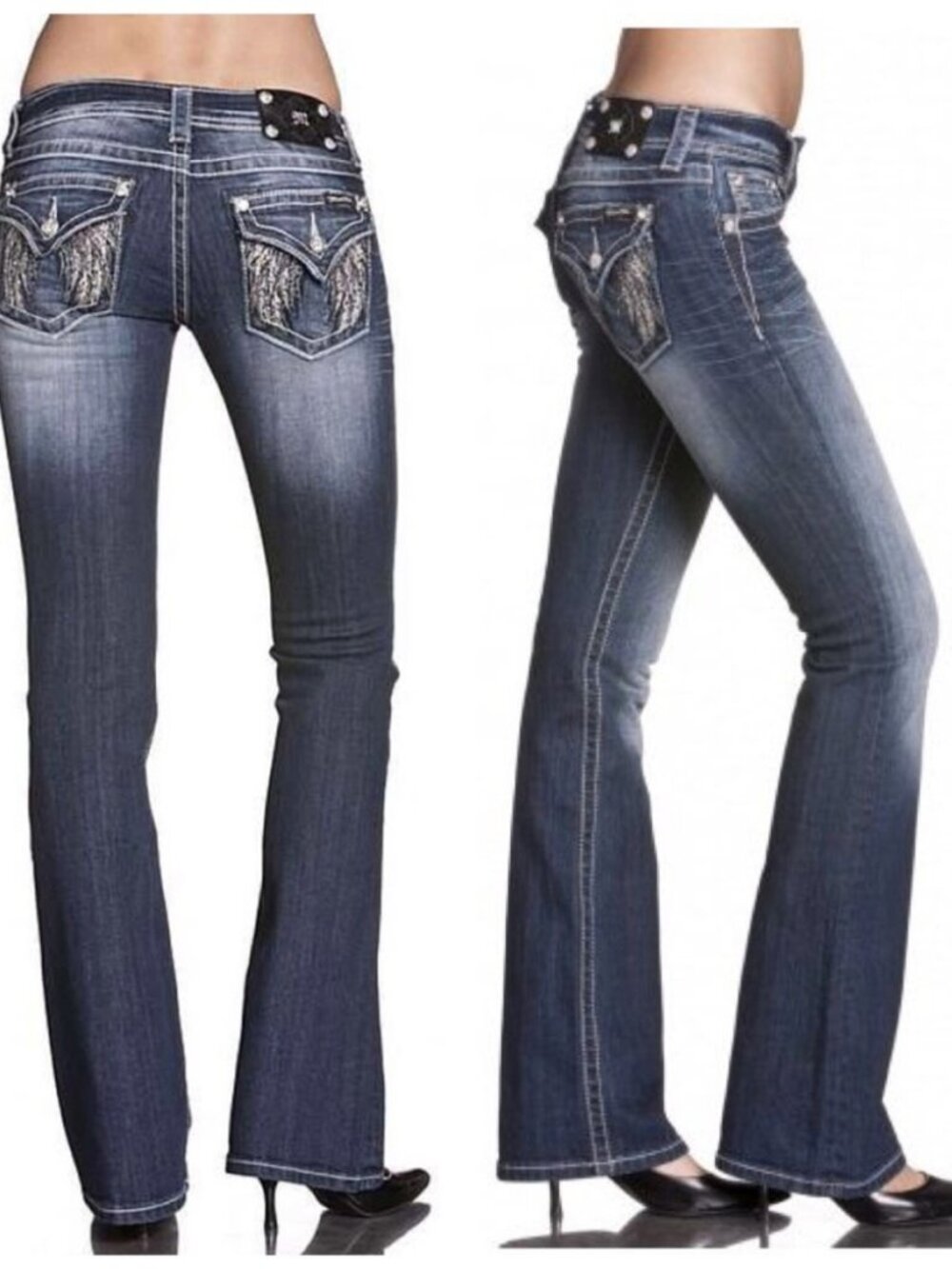 MISS ME Rhinestone Angel wing embroideded signature boot jeans Flare Y2K jean 28